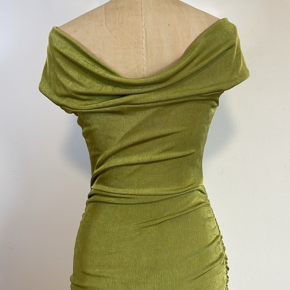 Y2K Soft Grunge Mini Dress Small 00s Green Ruched Glow Passion Spandex Brat Rave - Picture 6 of 13